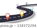 Winding Road on a White Isolated Background. Road way location infographic template with pin pointer. Vector EPS 10 138372294