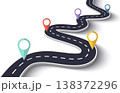 Winding Road on a White Isolated Background. Road way location infographic template with pin pointer. Vector EPS 10 138372296