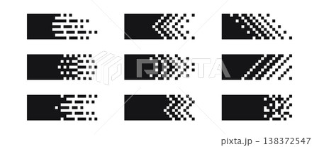 Pixel rectangle header. Pixel gradient title set. Horizontal stripe geometric mosaic banner. Abstract game digital pattern. Web title shape. Vector illustration isolated on white background 138372547