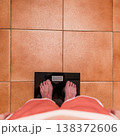 Woman weighing herself for anorexia weight obsession 138372606