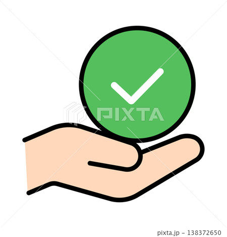 手の上のチェックマーク 承認・完了を表すアイコン 手の上のチェックマーク 承認・完了を表すアイコン 138372650