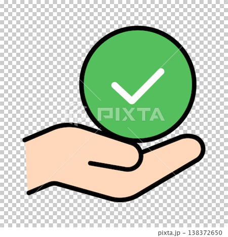 手の上のチェックマーク 承認・完了を表すアイコン 手の上のチェックマーク 承認・完了を表すアイコン 138372650