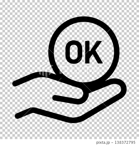 一個單色圖標,表示批准或完成,圖標上有一隻手,做出“OK”的手勢。 一個單色圖標,表示批准或完成,圖標上有一隻手,做出“OK”的手勢。 138372795