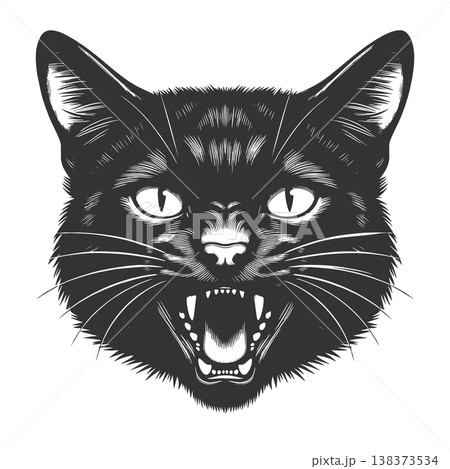 Hissing Black Cat Face engraving sketch raster Hissing Black Cat Face engraving sketch raster 138373534