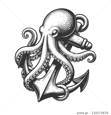 Octopus Wrapped Around Anchor Nautical Vintage Octopus Wrapped Around Anchor Nautical Vintage 138373678