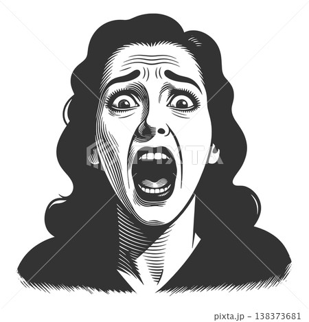 Terrified Woman Screaming Face Expression Horror 138373681