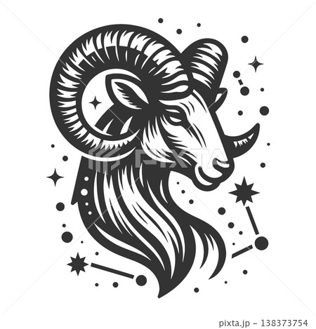 Aries Zodiac Ram Head With Star Constellation Aries Zodiac Ram Head With Star Constellation 138373754