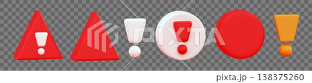 3d Emergency exclamation Exclamation mark icons on a triangle and circle Concept of urgent notification 138375260