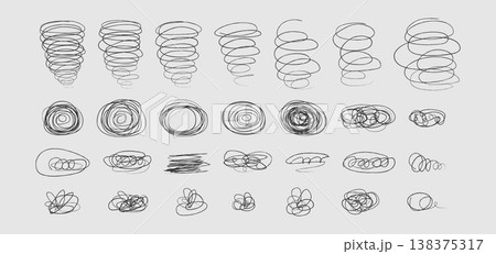 Messy pen scratch Ballpen zigzag squiggles grunge lines and circles Freehand chaotic squiggles Abstract scribble marker drawings Sketchy shapes 138375317