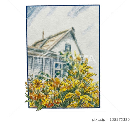 水彩で描いた家と庭 138375320