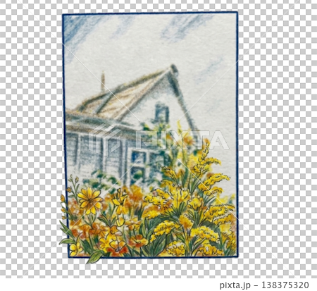 水彩で描いた家と庭 138375320