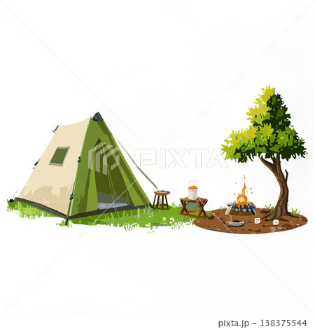 アウトドア、テント、キャンプ、焚火、アウトドアチェア、透過、自然、山、ハイキング、キャンプギア 138375544