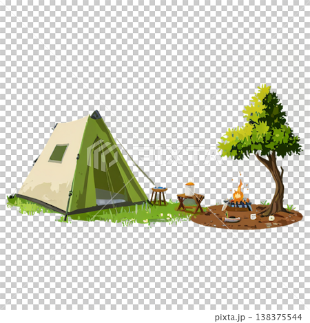 アウトドア、テント、キャンプ、焚火、アウトドアチェア、透過、自然、山、ハイキング、キャンプギア 138375544