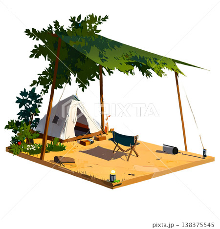 アウトドア、テント、キャンプ、焚火、アウトドアチェア、透過、自然、山、ハイキング、キャンプギア 138375545