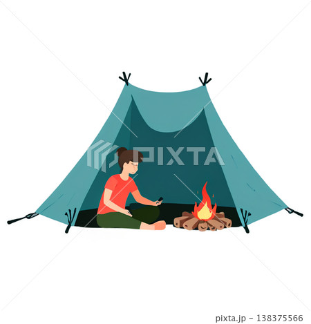 アウトドア、テント、キャンプ、焚火、アウトドアチェア、透過、自然、山、ハイキング、キャンプギア 138375566