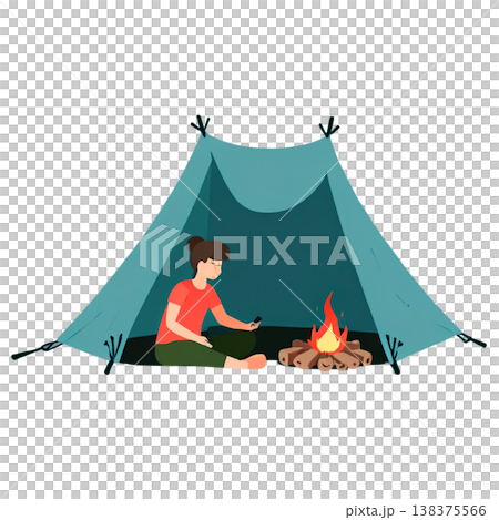 アウトドア、テント、キャンプ、焚火、アウトドアチェア、透過、自然、山、ハイキング、キャンプギア 138375566