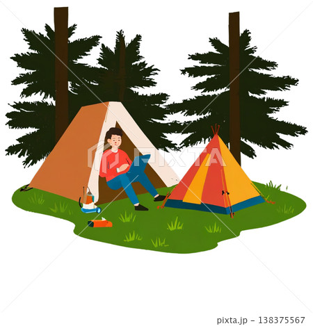 アウトドア、テント、キャンプ、焚火、アウトドアチェア、透過、自然、山、ハイキング、キャンプギア 138375567