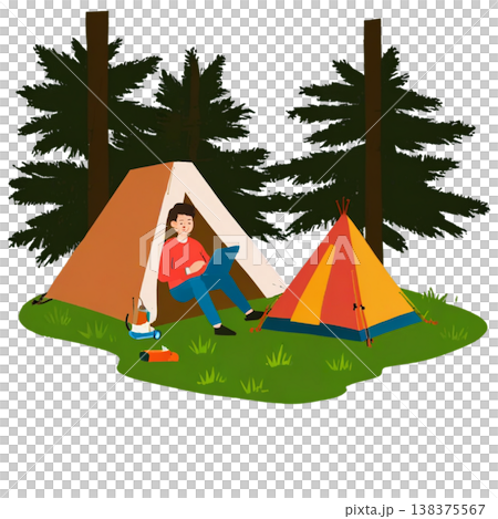 アウトドア、テント、キャンプ、焚火、アウトドアチェア、透過、自然、山、ハイキング、キャンプギア 138375567