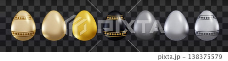 Easter eggs set Happy easter painted gold, silver and black eggs with decorations for celebrations, spring holidays Vector realistic isolated illustration on transparent, greeting card design elements Easter eggs set Happy easter painted gold, silver and black eggs with decorations for celebrations, spring holidays Vector realistic isolated illustration on transparent, greeting card design elements 138375579
