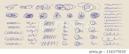 Messy pen scratch Ballpen zigzag squiggles grunge lines and circles Freehand chaotic squiggles Abstract scribble marker drawings Sketchy shapes 138375630