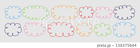 Fluffy label shape Cloud speech bubble Vector illustration set of various cloud shaped frames in colorful pastel colors Fluffy label shape Cloud speech bubble Vector illustration set of various cloud shaped frames in colorful pastel colors 138375684