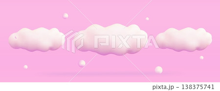 Pink 3d clouds set isolated 3d geometric shapes Cartoon render style collection set 138375741