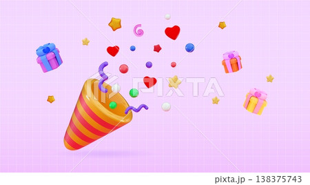 3d confetti popper Party Cartoon emoji Confetti fireworks for the event happy birthday, victory concept, winner prize 138375743