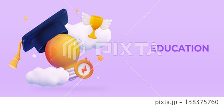 3D light bulb isolated Education Knowledge creates ideas conceptual design in cartoon style Business success Strategy 138375760