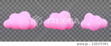 Pink 3d clouds set isolated 3d geometric shapes Cartoon render style collection set 138375761