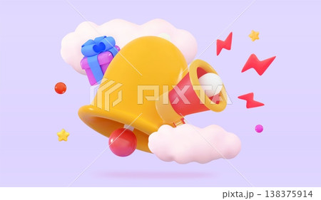 3D bell and megaphone and gift box Notification of sales Discounts for online shopping Promo codes Gift certificates Holiday sale concept 3D bell and megaphone and gift box Notification of sales Discounts for online shopping Promo codes Gift certificates Holiday sale concept 138375914