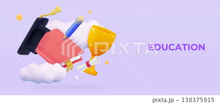 3d Education concept Graduation hat over golden trophy Study learning back to school Study award, achievement in education 3d Education concept Graduation hat over golden trophy Study learning back to school Study award, achievement in education 138375915