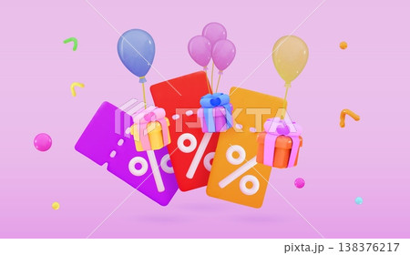 Coupon with gifts and balloon Bonus with ticket Winner concept and exclusive benefits 138376217