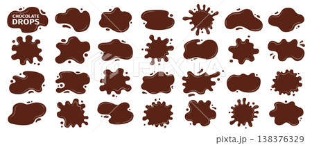 Liquid shapes chocolate stains silhouettes set fluid puddles splashes drops blob bubble watery forms Liquid shapes chocolate stains silhouettes set fluid puddles splashes drops blob bubble watery forms 138376329