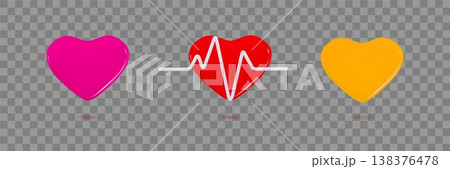 Set of 3D heart shapes, red, yellow, pink, and heartbeat line Happy Valentine's Day concept Minimal three-dimensional 3d rendering vector illustration Set of 3D heart shapes, red, yellow, pink, and heartbeat line Happy Valentine's Day concept Minimal three-dimensional 3d rendering vector illustration 138376478