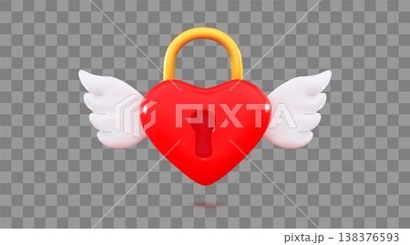 Red 3d heart lock with wings Happy Valentine's Day 3d design element isolated on transparent background Vector illustration Red 3d heart lock with wings Happy Valentine's Day 3d design element isolated on transparent background Vector illustration 138376593