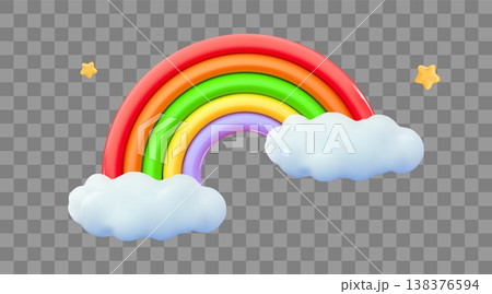 3D Rainbow with clouds Summertime object Rainbow emoji Weather symbol Vector illustration 138376594