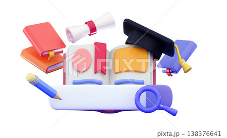 3D case study or search concept Search bar and book Minimal three-dimensional 3D render illustration 138376641