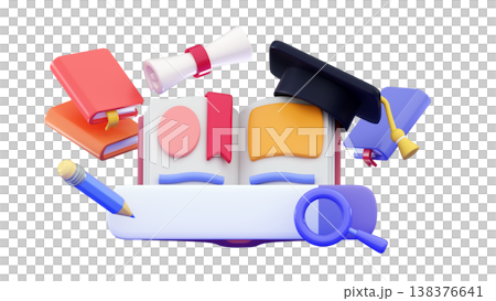 3D case study or search concept Search bar and book Minimal three-dimensional 3D render illustration 138376641