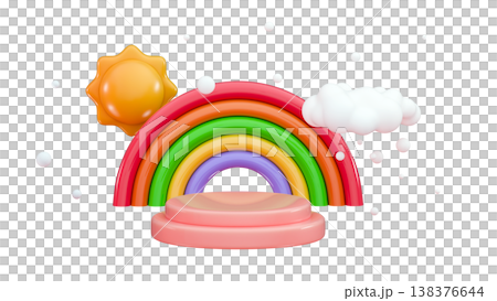 Children 3d background, rainbow, podium and white bubbles clouds Marketing, advertising poster Minimal three-dimensional 3D render illustration Children 3d background, rainbow, podium and white bubbles clouds Marketing, advertising poster Minimal three-dimensional 3D render illustration 138376644