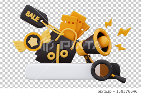 3d Black Friday Search Bar Minimal three-dimensional 3D rendering illustration 138376646