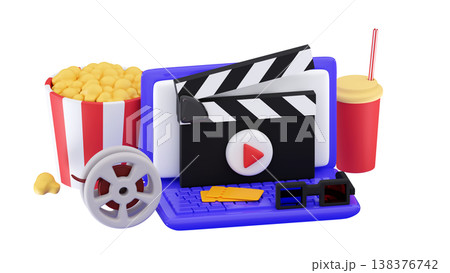3d Online cinema movie concept Creative social media mobile modern playing video make money 138376742