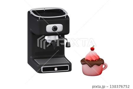 3d Coffee machine with cup Appliance making hot espresso or cappuccino concept Minimal three-dimensional 3D render illustration 3d Coffee machine with cup Appliance making hot espresso or cappuccino concept Minimal three-dimensional 3D render illustration 138376752