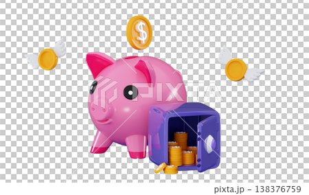 Piggy bank and safe Vault or Safe box with coin stacks Money-saving and stored money concept Piggy bank and safe Vault or Safe box with coin stacks Money-saving and stored money concept 138376759