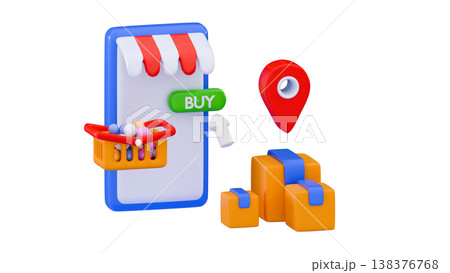 Online delivery service concept Box with house stuff for move to new home and relocation E-commerce Online delivery service concept Box with house stuff for move to new home and relocation E-commerce 138376768