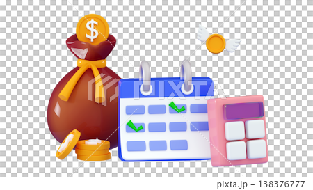 3d Tax form Checklist tax payment, coin stacks and calculator Financial learning information business 138376777