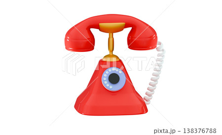 Red retro telephone Vintage phone isolated Minimal three-dimensional 3D render illustration 138376788