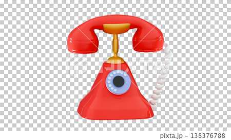 Red retro telephone Vintage phone isolated Minimal three-dimensional 3D render illustration 138376788