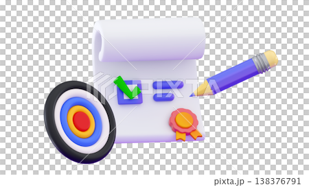 3D Productivity solution Clipboard with checklist Todo check list Arrow hitting target darts 138376791