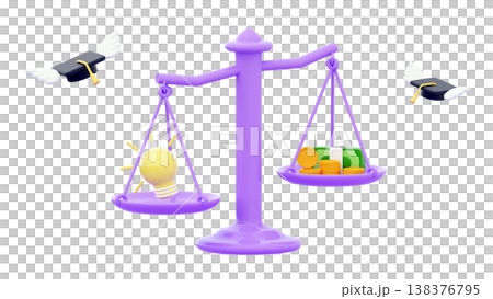3D Scales concept Student loan Money vs bulb innovation idea balance Financial literacy finance business investment eduacation 3D Scales concept Student loan Money vs bulb innovation idea balance Financial literacy finance business investment eduacation 138376795
