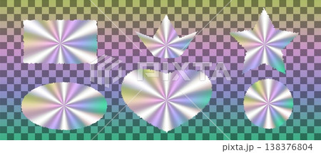 Set holographic stickers Template of hologram retro pictogram Hologram labels of different shapes Holographic stamp Set holographic stickers Template of hologram retro pictogram Hologram labels of different shapes Holographic stamp 138376804